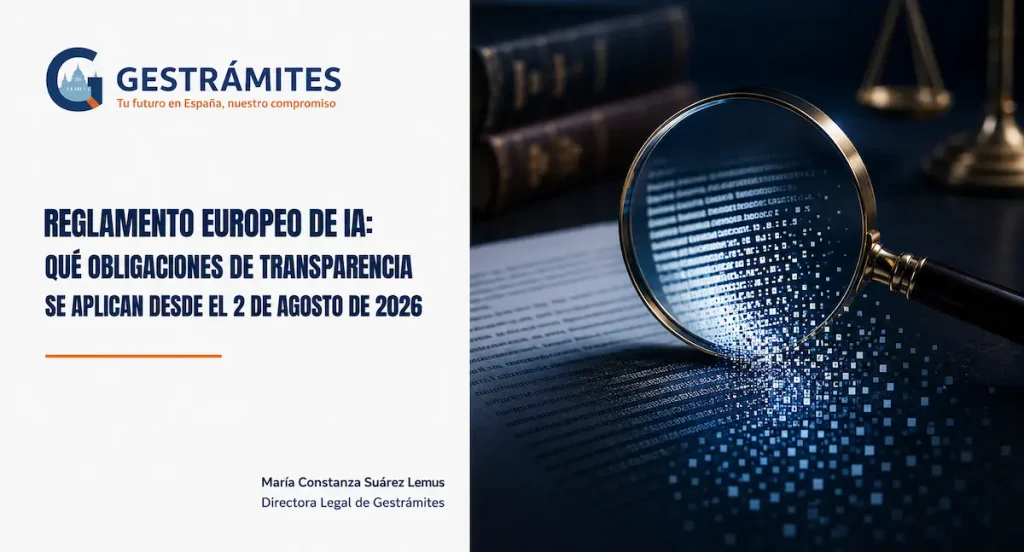 Lupa revelando texto generado por inteligencia artificial, en referencia a las obligaciones de detectabilidad del artículo 50 del Reglamento Europeo de IA